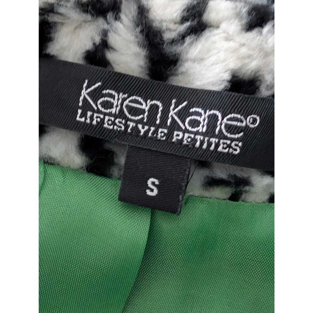 Karen Kane Leopard Faux Fur Coat Petite S Emerald Green Lining Mob Wife Mod - Picture 7 of 11